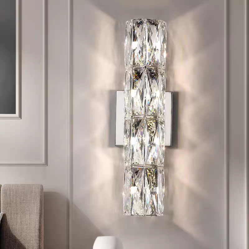 RoyaleGlow Dimmable LED Crystal Wall Sconce - Modern Cylindrical Up-Down Lighting