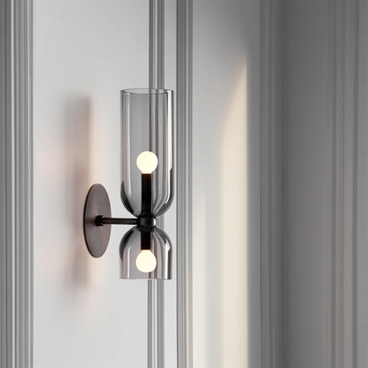 LuxRoyale Modern Brass Wall Sconce with Dual Blue Frosted Glass Shades