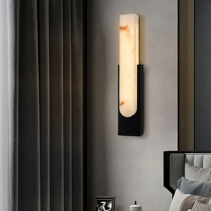 LuxRoyale Alabaster Wall Lamp With Veined Alabaster Shade And Brass Finish Modern Wall Sconce