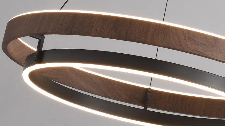 RoyaleGlow Modern Circular LED Pendant Light with Walnut finish For Farmhouse, Dining