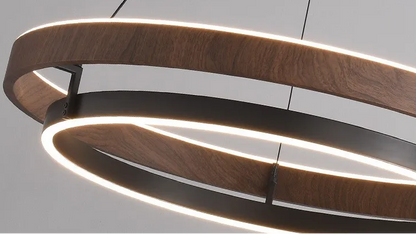 RoyaleGlow Modern Circular LED Pendant Light with Walnut finish For Farmhouse, Dining
