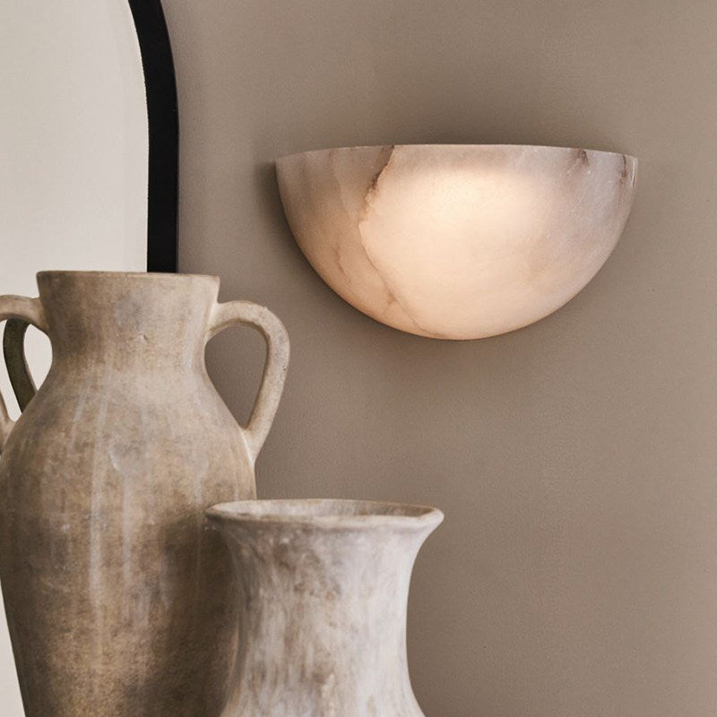 LuxRoyale Alabaster Wall Sconce-Elegant Half-Moon Uplight for Modern Interiors