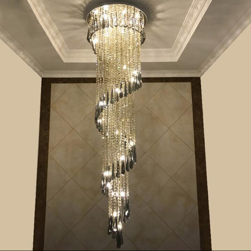 Royelux Modern Spiral Crystal Chandelier for Staircases & Ceilings