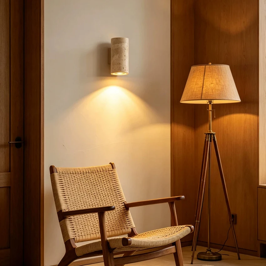 RoyaleGlow Travertine Stone LED Wall Sconce - Minimalist Up And Down Light