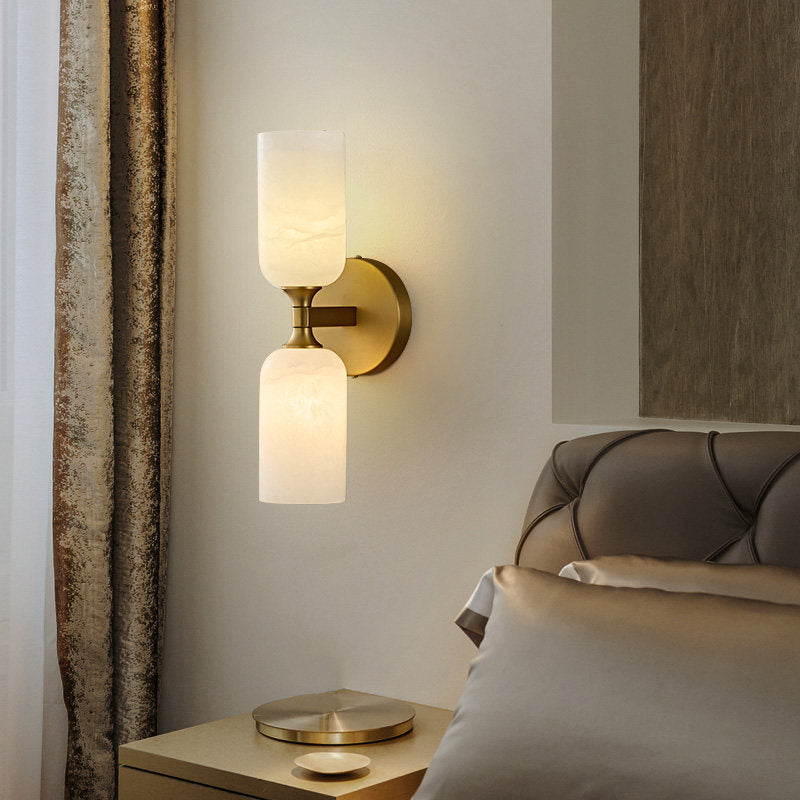 LuxRoyale Modern LED Alabaster Wall Sconce - Elegant Brass Tube Light