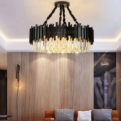 LuxRoyale Modern Black Chandelier with Clear Crystal Rods - Elegant Linear Lighting