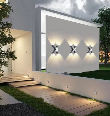 Lumora Modern Architectural Outdoor Wall Sconce X-Design IP65 Dual Beam LED