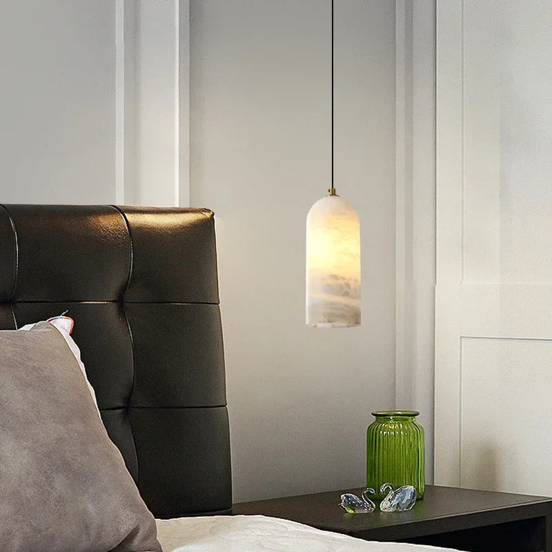 LuxRoyale Nordic Natural Alabaster Stone Pendant Light With Brass Fixture