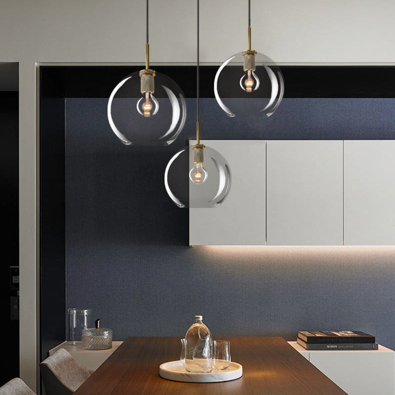RoyaleGlow Modern Clear Glass Sphere Pendant Light - Minimalist Industrial Hanging Lamp