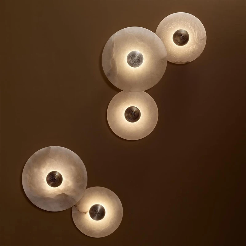 LuxRoyale Round Alabaster Wall Lamp With Fluted Brass Center And Hidden LED Glow
