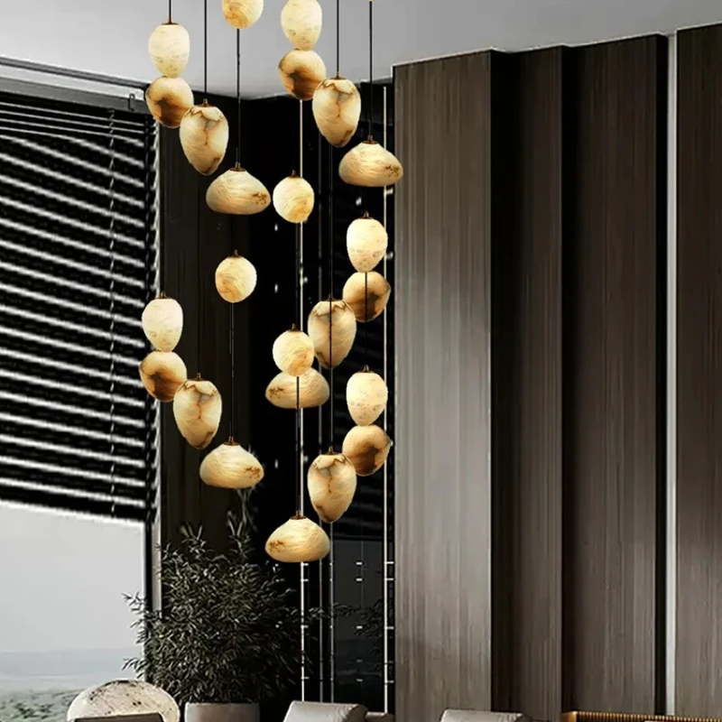 Royelux Marble Staircase Chandelier - Modern Organic Cascade LED Pendant Light