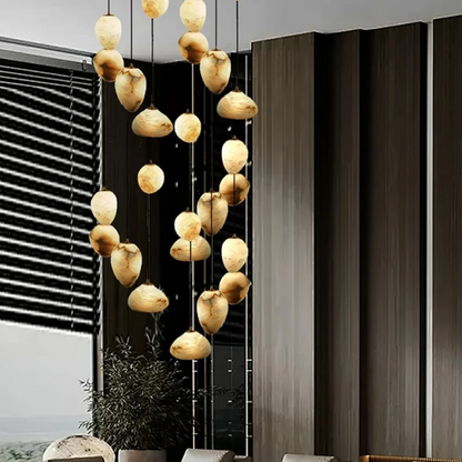 Royelux Marble Staircase Chandelier - Modern Organic Cascade LED Pendant Light