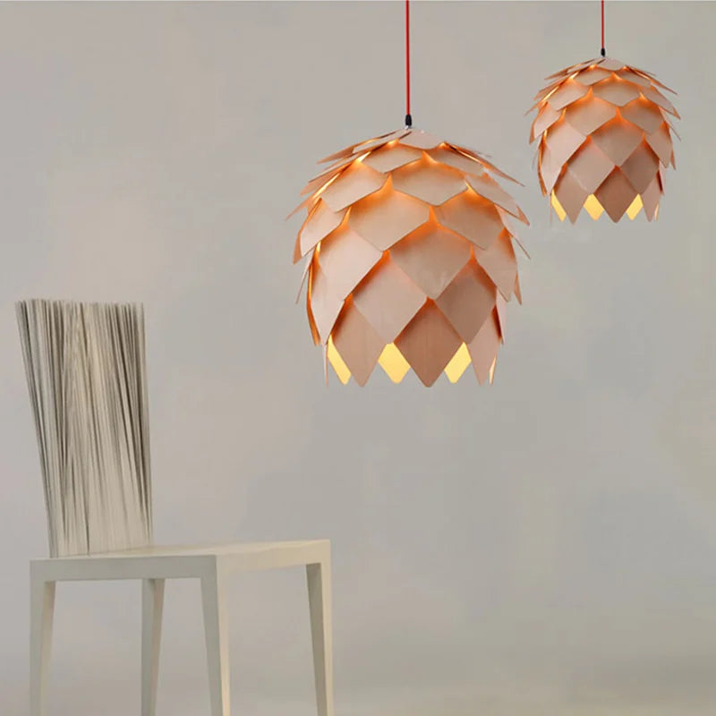 Lumora Pine Cone Wooden Pendant Light | Nordic Japandi Ceiling Lamp