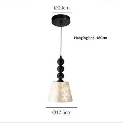 LuxRoyale Capiz Shell Pendant Light with Black Iron Beads