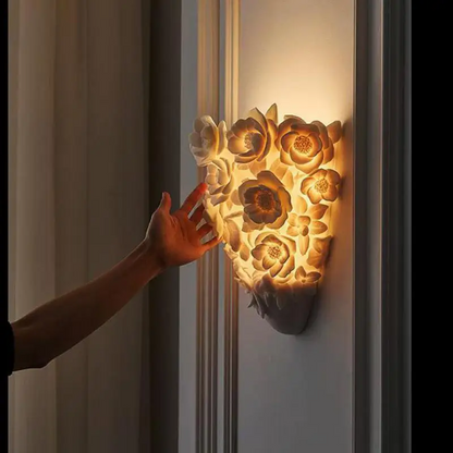 LuxRoyale French Provincial Floral Rose Carved LED Wall Sconce - Resin Wall Lamp for Bedroom Living Room and Hallway