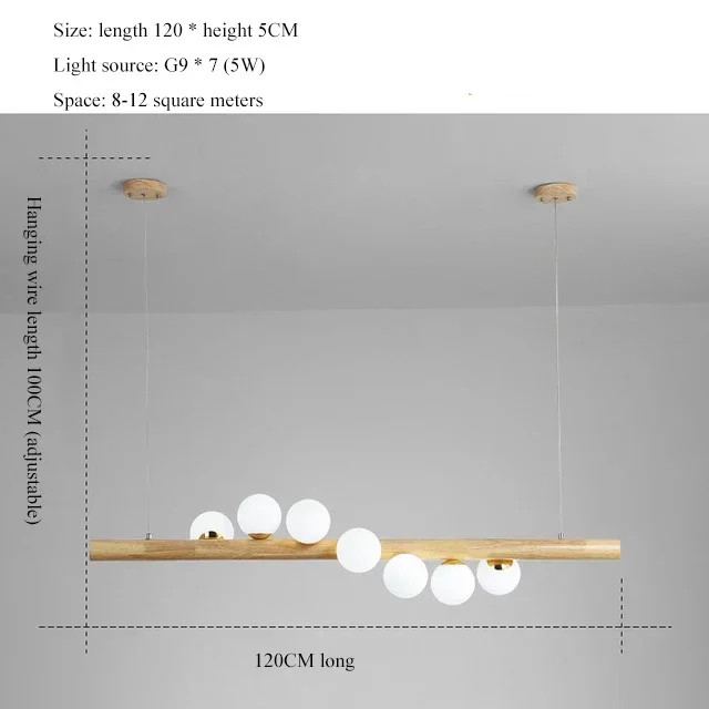 RoyaleGlow Modern Linear Pendant Light - Walnut Wood Glass Island Chandelier