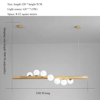 RoyaleGlow Modern Linear Pendant Light - Walnut Wood Glass Island Chandelier