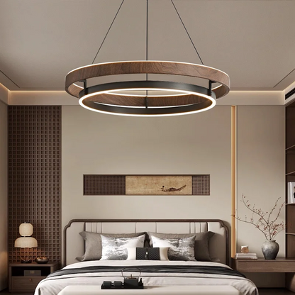 RoyaleGlow Modern Circular LED Pendant Light with Walnut finish For Farmhouse, Dining