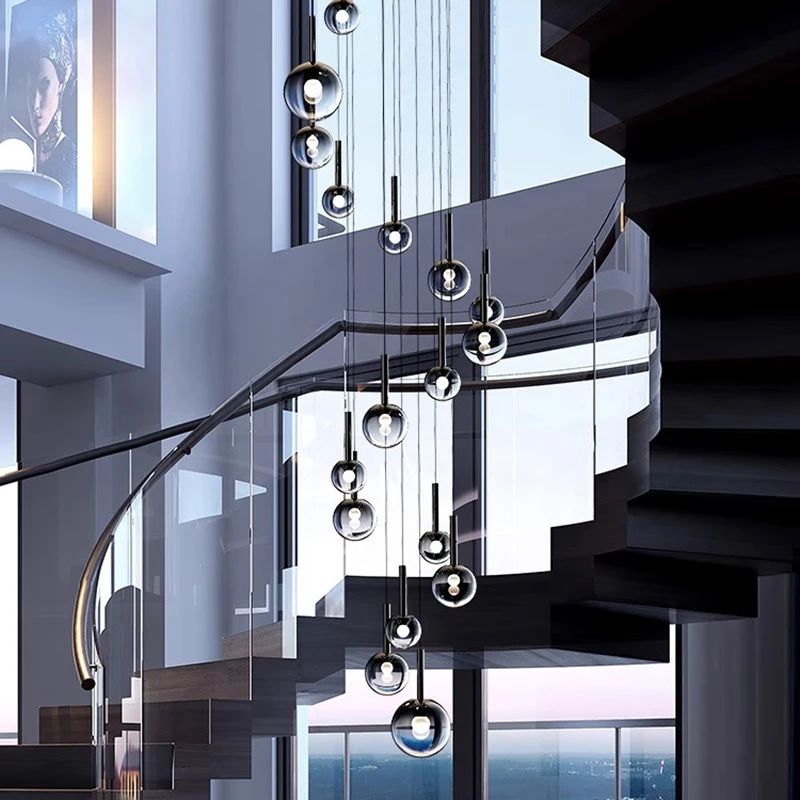 RoyaleGlow Modern Glass Bubble Pendant Chandelier for High Ceilings & Staircases
