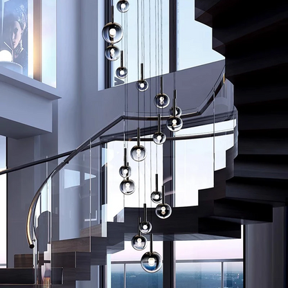 RoyaleGlow Modern Glass Bubble Pendant Chandelier for High Ceilings & Staircases