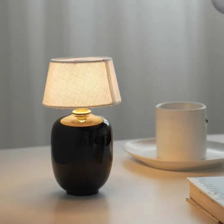 Royelux Modern Ceramic LED Bedside Table Lamp with Fabric Shade for Bedroom Nightstand