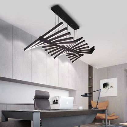 Royelux Modern Fishbone Chandelier-Black Aluminum LED Dining Room Light Fixture