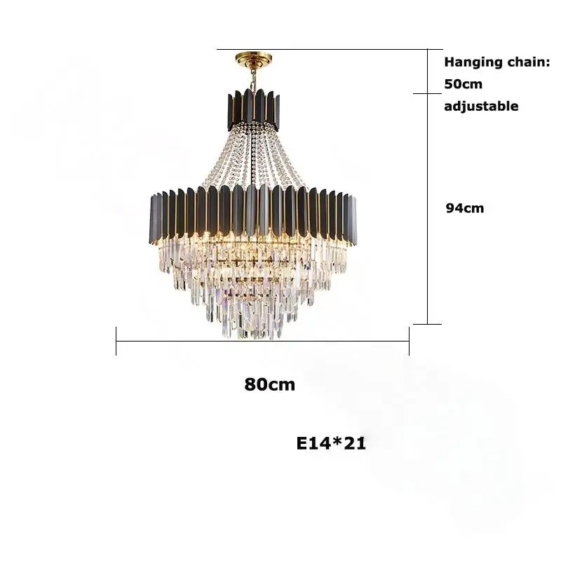 LuxRoyale Modern Black & Gold Crystal Chandelier for Dining Living Room
