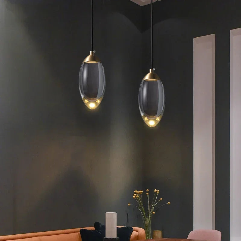 LuxRoyale Modern Glass Drop Pendant Light-Warm LED Hanging Lamp