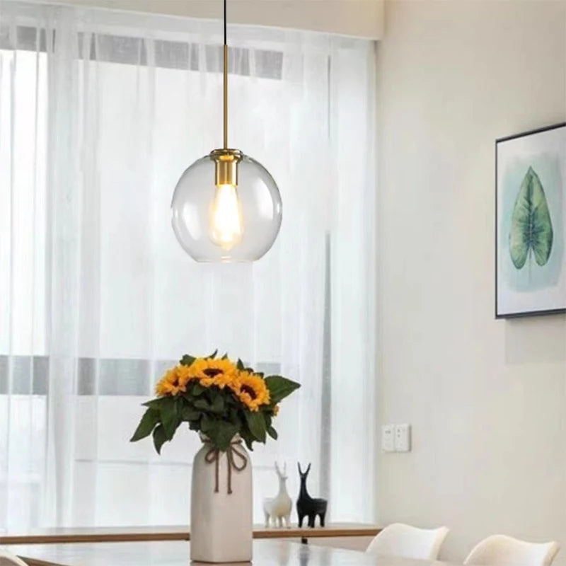 LuxRoyale Modern Glass Globe Pendant Light with Brushed Gold Accent