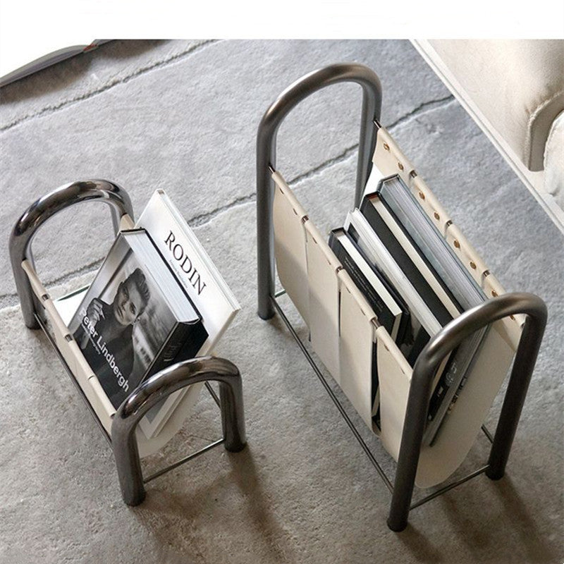 RoyaleGlow Modern Black Leather Magazine Holder with Metal Frame Storage Rack