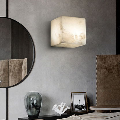 LuxRoyale Natural Marble Cube Wall Sconce Light-Modern Stone Accent Lamp