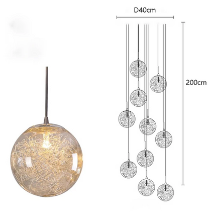 LuxRoyale Cascading Cognac Glass Sphere Pendant Chandelier for Stairwell Entryway