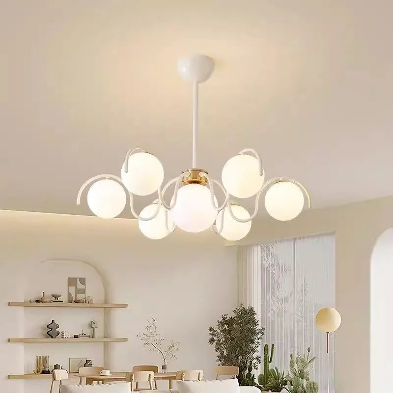 RoyaleGlow Modern Glass Globe Chandelier-Curved Arm Hanging Light Fixture