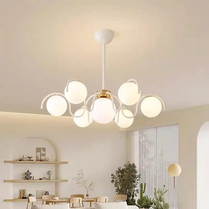 RoyaleGlow Modern Glass Globe Chandelier-Curved Arm Hanging Light Fixture