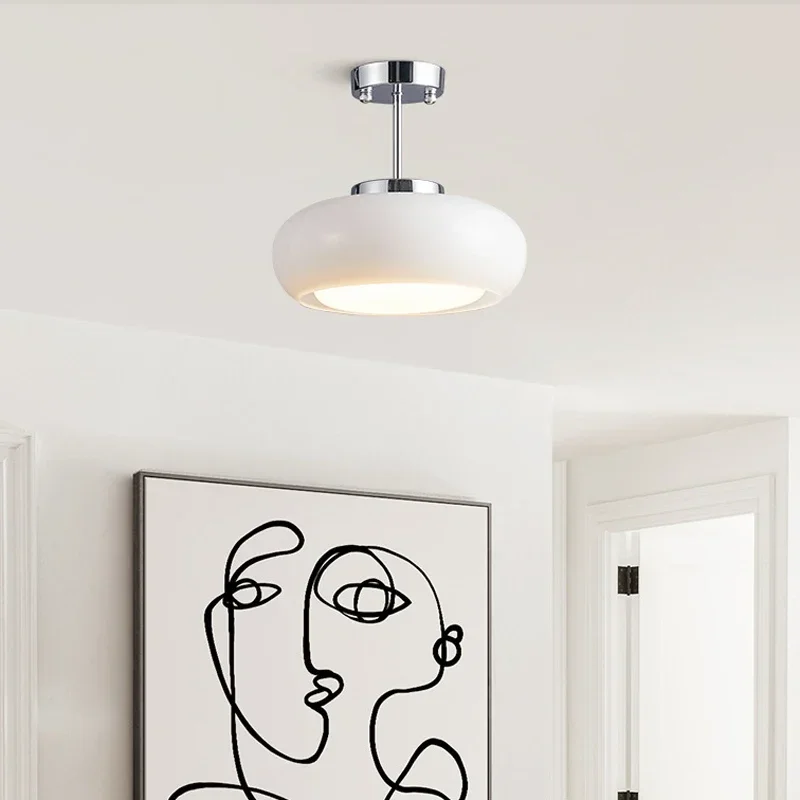 Lumora Vintage Semi-Flush Ceiling Light With Orange Dome Glass Shade For Bedroom