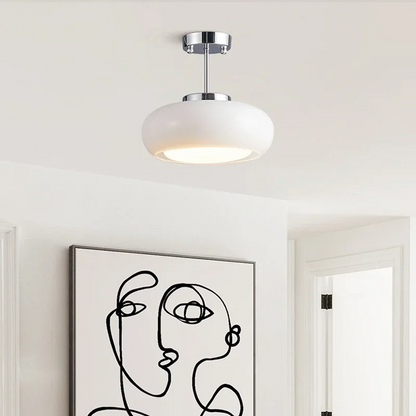 Lumora Vintage Semi-Flush Ceiling Light With Orange Dome Glass Shade For Bedroom