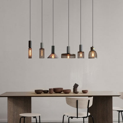 Royelux Industrial Concrete & Metal Pendant Light Fixture with Amber Glass Shade