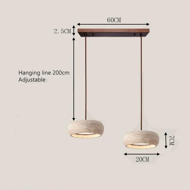 LuxRoyale Modern Travertine Pendant Light - Natural Stone Drum LED Hanging Lamp