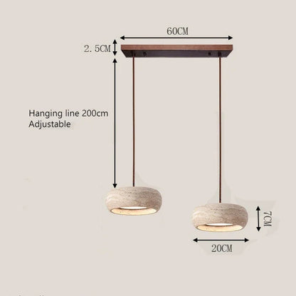 LuxRoyale Modern Travertine Pendant Light - Natural Stone Drum LED Hanging Lamp