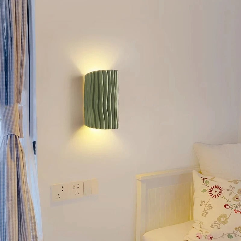 LuxRoyale Pleated Resin Wall Lamp Sconce With Soft Ambient Glow Textured Wave Pattern