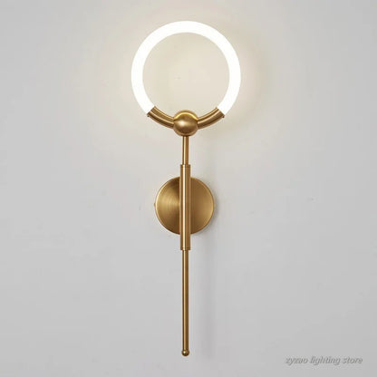 RoyaleGlow Modern LED Wall Sconce, Gold & Black Iron, Acrylic Circle Light for Bedroom