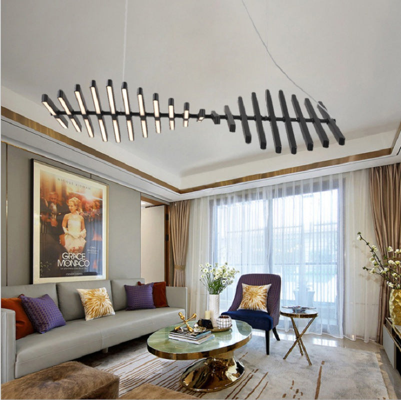 Royelux Modern Fishbone Chandelier-Black Aluminum LED Dining Room Light Fixture