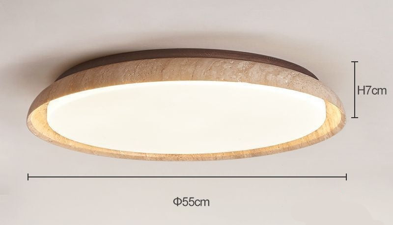 RoyaleGlow Round Travertine LED Flush Mount Ceiling Light - Modern Minimalist