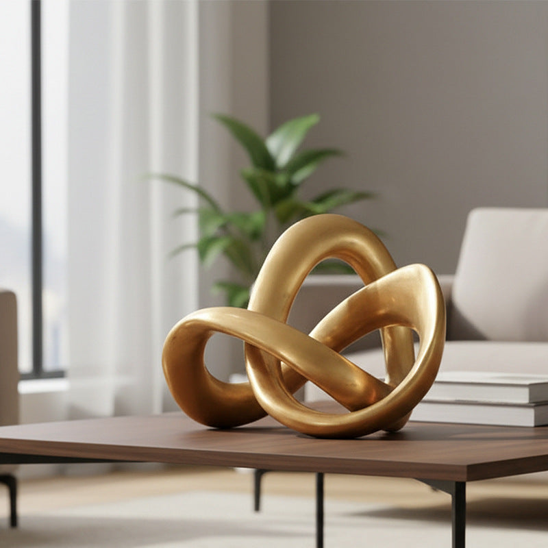 RoyaleGlow Abstract Gold Knot Sculpture - Modern Geometric Resin Home Decor