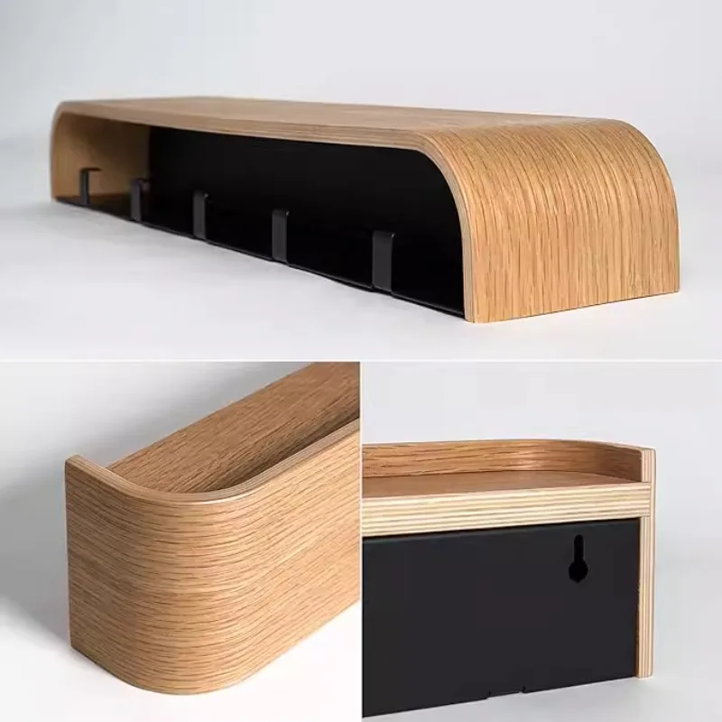 LuxRoyale Floating Oak Wall Shelf & Coat Rack with Concealed Hooks