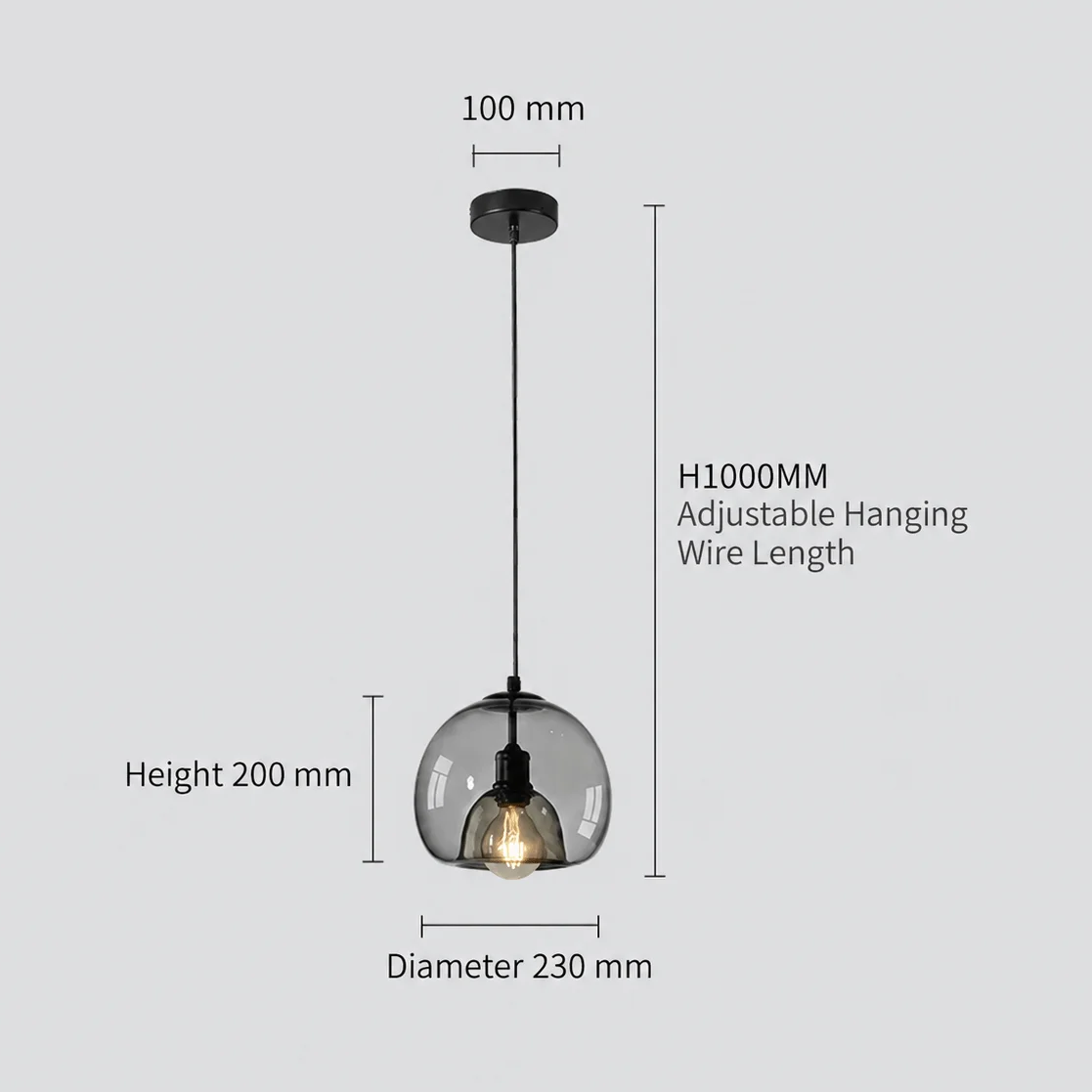 RoyaleGlow Smoked Glass Pendant Light-Modern Hanging Ceiling Fixture For Kitchen Island