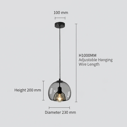 RoyaleGlow Smoked Glass Pendant Light-Modern Hanging Ceiling Fixture For Kitchen Island