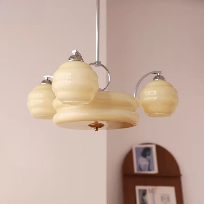RoyaleGlow Art Deco Brass Chandelier with Frosted Glass Shades