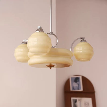RoyaleGlow Art Deco Brass Chandelier with Frosted Glass Shades