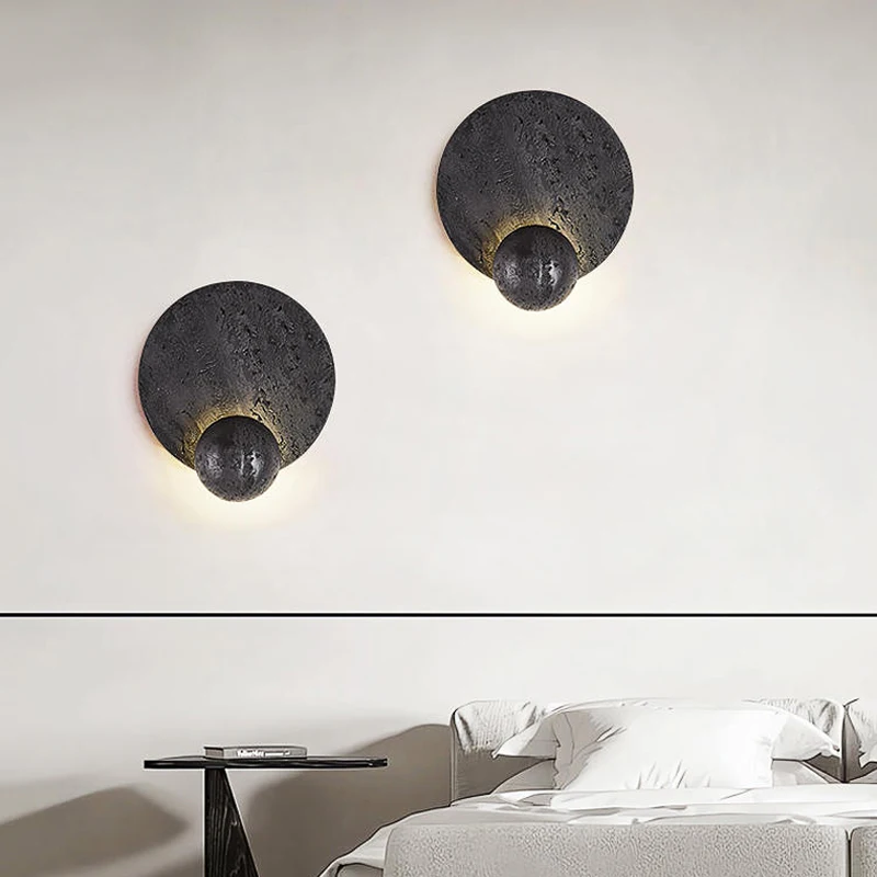 RoyaleGlow Black Travertine Wall Sconce - Modern LED Stone Wall Light